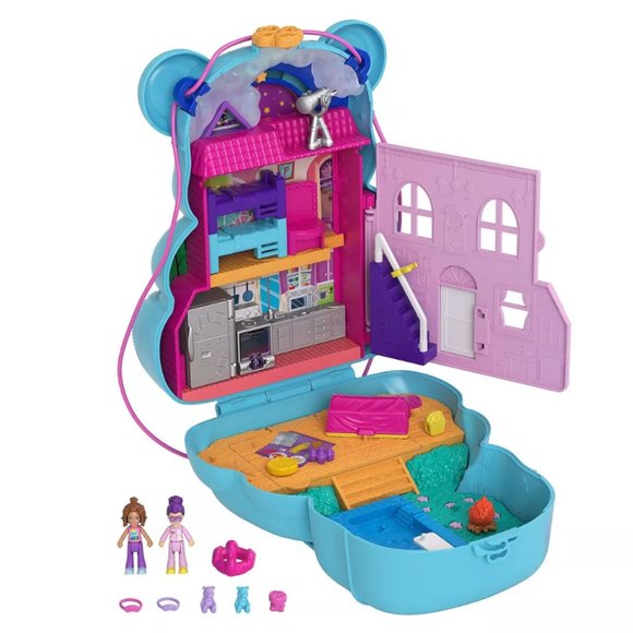 Polly Pocket 2-In-1 Travel Toy, 2 Dolls 16 Accessories, Teddy Bear Purse Playset - Picture 3 of 8